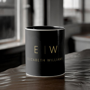 Classic Elegant Black Gold Minimalistisch Monogram Zweifarbige Tasse