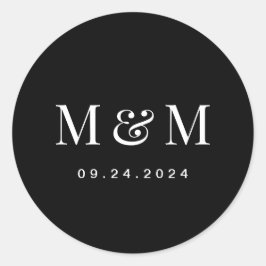 Classic Elegant Black Monogram Typography Wedding Runder Aufkleber