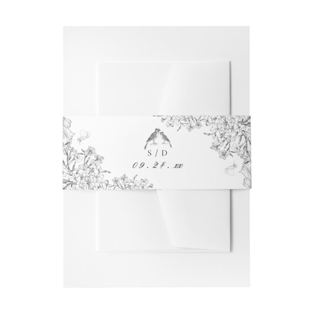 Classic Elegant Black White Floral Wedding  Einladungsbanderole (Vorderseite Beispiel)
