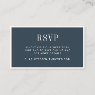 Classic Elegant Blue Border Wedding RSVP Online Begleitkarte