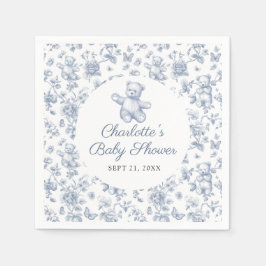 Classic Elegant Blue Boy Bear Baby Shower Toile Serviette