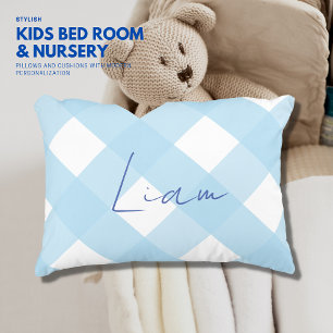 Classic Elegant Blue Gingham Boy Kinderzimmer Dekokissen