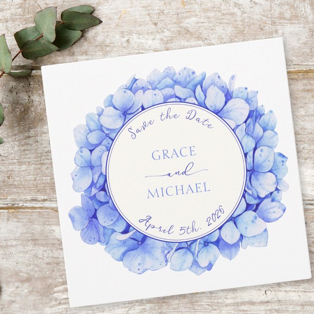 Classic Elegant Blue Hydrangea Blume Chic Wedding Save The Date (Elegant floral save the date cards with customizable details—perfectly announcing your special day. )