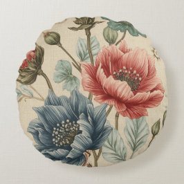 Classic, Elegant, Blue Rose Gold Flowers Pattern Rundes Kissen