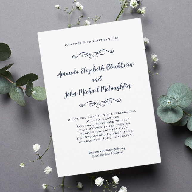 Classic Elegant Blue White Timeless Formal Wedding Einladung (Classic Elegant Blue White Timeless Formal Wedding Invitation)