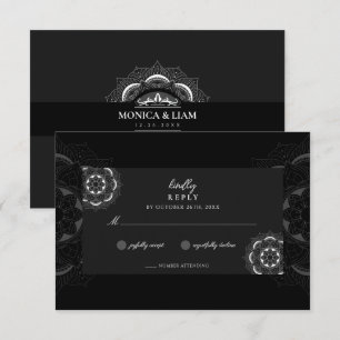 Classic Elegant Boho Mandala Verziert Black Weddin RSVP Karte
