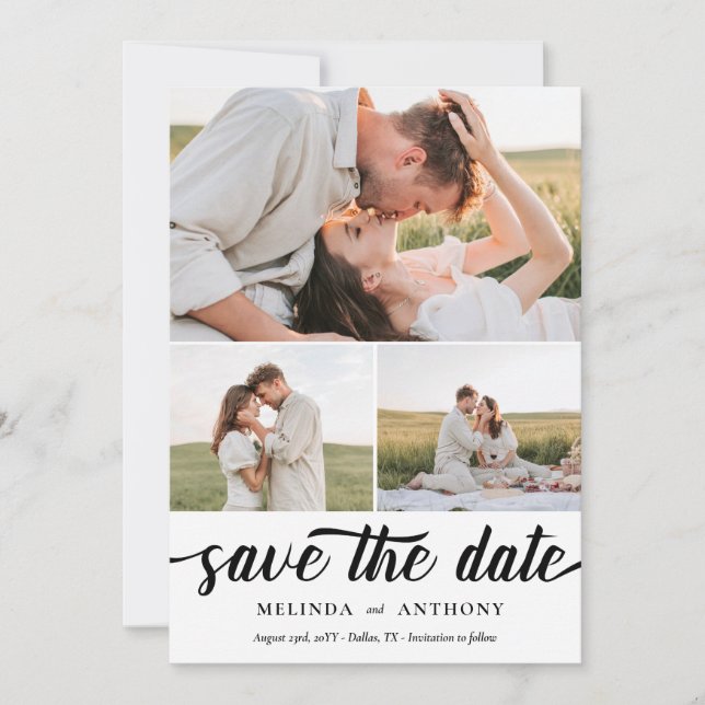 Classic Elegant Bold Script Foto Collage Save The Date (Vorderseite)