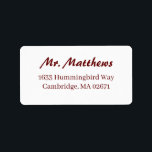 Classic Elegant burgundy Wedding Rücksendeadresse Adressaufkleber<br><div class="desc">Formal bordeauxrot und weiße Hochzeitsgeschenke zeichnen sich durch eine wunderschöne Typografie aus, die ein traditionelles, geblüht Kalligrafieschrift mit klassischer Blockschrift kombiniert.</div>