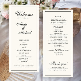 Classic elegant calligraphy black ivory wedding programm