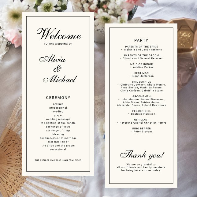 Classic elegant calligraphy black ivory wedding programm (Von Creator hochgeladen)