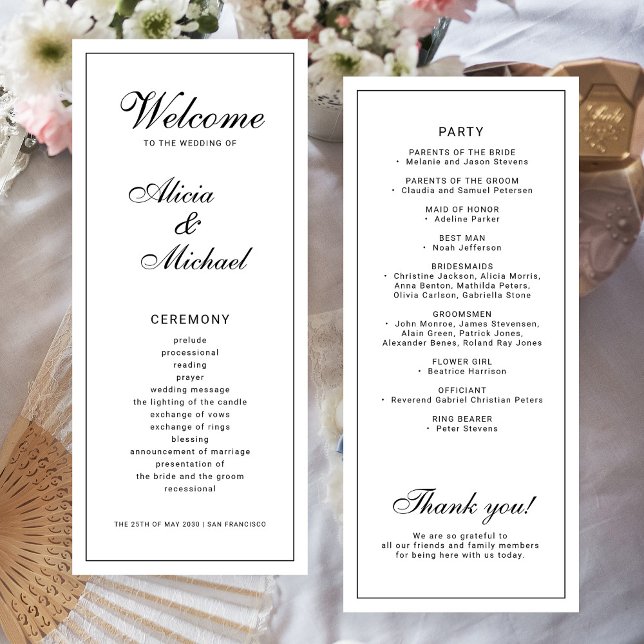 Classic elegant calligraphy black white wedding programm (Von Creator hochgeladen)