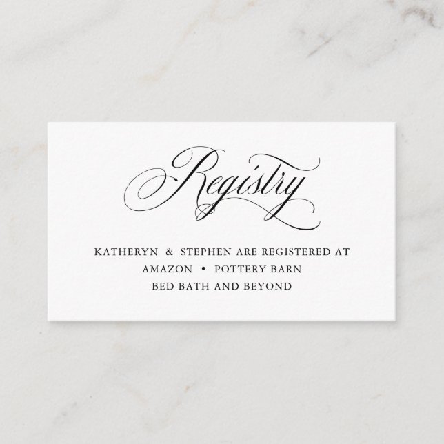 Classic Elegant Calligraphy Gift Registry Cards Begleitkarte (Vorderseite)