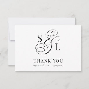Classic Elegant Calligraphy Monogram Wedding Dankeskarte