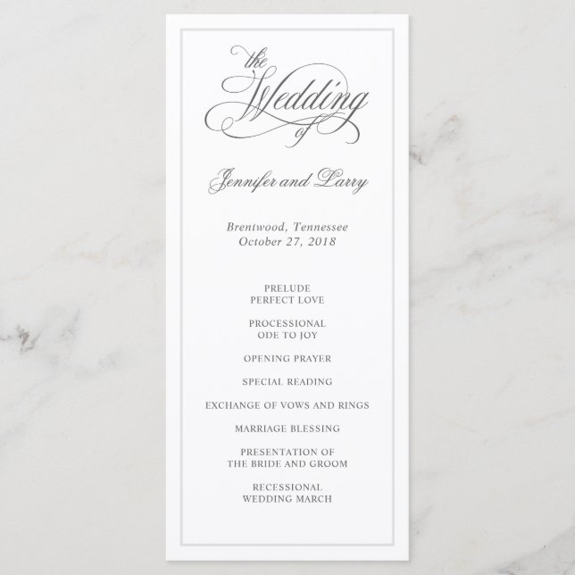 Classic Elegant Calligraphy Script Wedding Program Programm (Vorderseite)