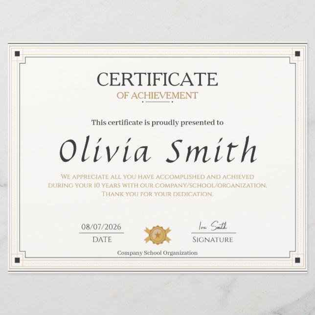 Classic Elegant Certificate of Achievement Design (Vorderseite)