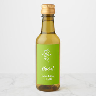 Classic & Elegant Citrus Green Floral Sketch Weinetikett