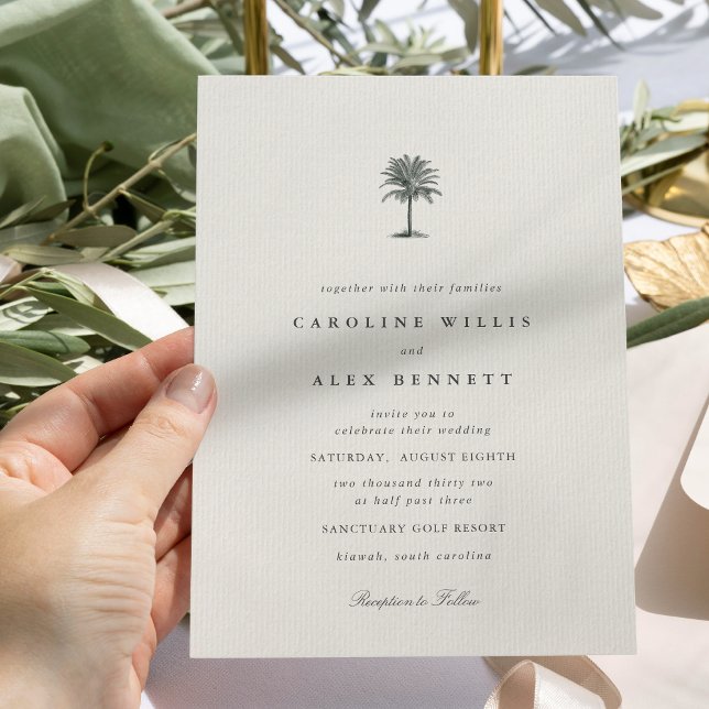 Classic Elegant Coastal Palm Tree Wedding Einladung (Von Creator hochgeladen)
