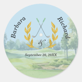 Classic Elegant Custom Golf Theme Wedding Runder Aufkleber