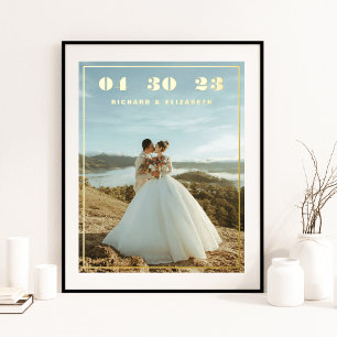 Classic Elegant Custom Wedding Foto Date Names Foliendrucke