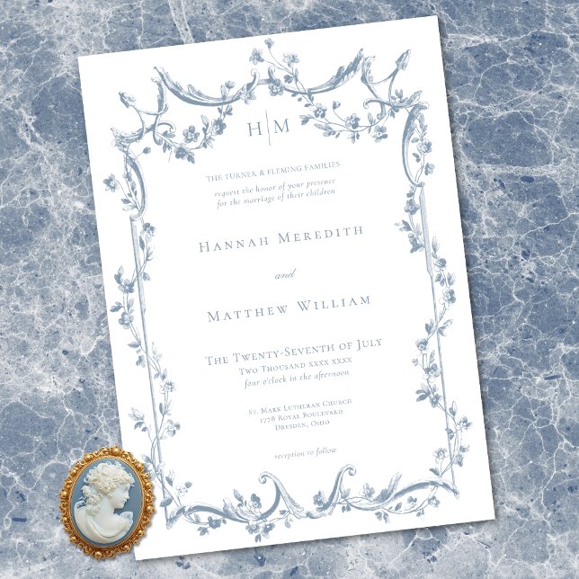 Classic Elegant Dusty Blue Delicate Floral Wedding Einladung (Classic Elegant Dusty Blue Delicate Floral Wedding Invitation)