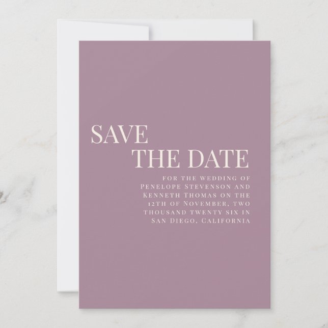 Classic Elegant Dusty Lila Wedding Couple Foto Save The Date (Vorderseite)