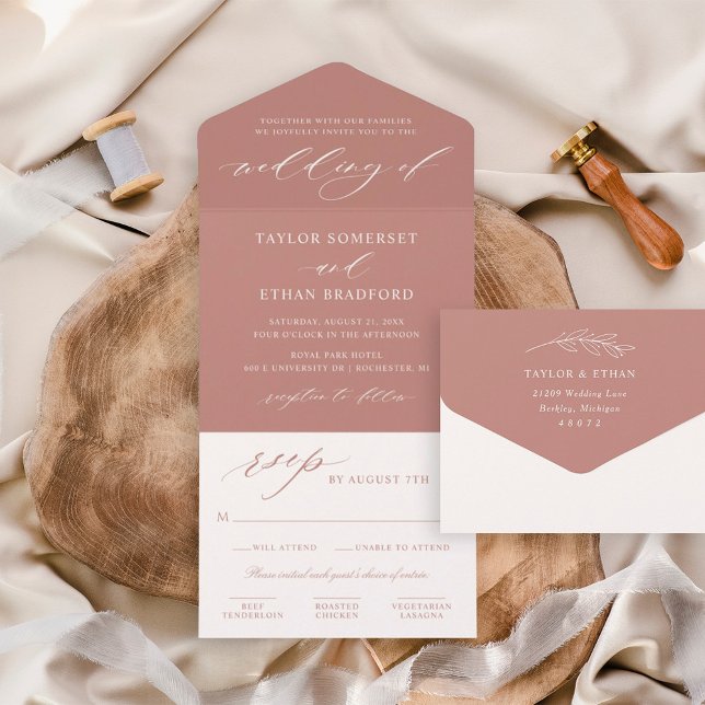 Classic Elegant Dusty Pink Wedding All In One Einladung (Von Creator hochgeladen)