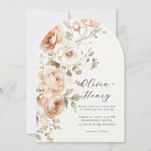Classic Elegant Floral Arch Wedding Invitation Einladung (Vorderseite)