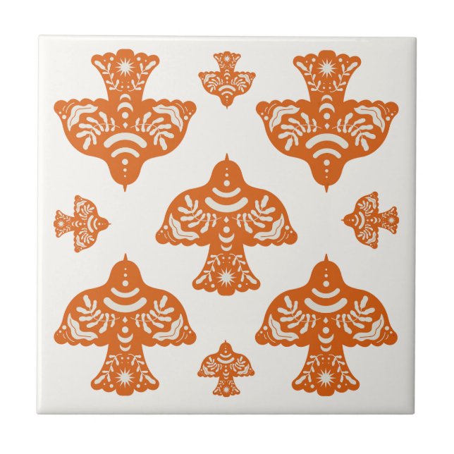 Classic elegant folk art birds Italian  Fliese (Vorderseite)