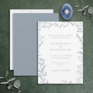 Classic Elegant Formal Dusty Blue Leafy Wedding Einladung