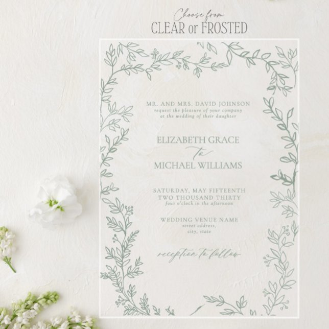 Classic Elegant Formal Sage Green Leafy Wedding Acryleinladungen (Von Creator hochgeladen)