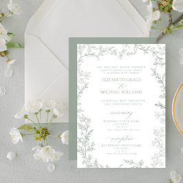 Classic Elegant Formal Sage Green Leafy Wedding Einladung