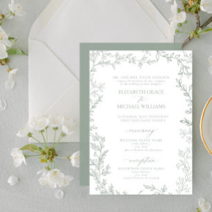 Classic Elegant Formal Sage Green Leafy Wedding Einladung