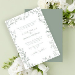 Classic Elegant Formal Sage Green Leafy Wedding Einladung