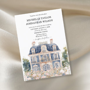 Classic Elegant French Blue Mansion Floral Einladung