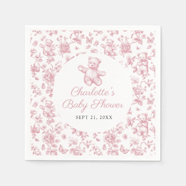 Classic Elegant Girl Baby Shower Toile de Jouy Serviette (Vorderseite)