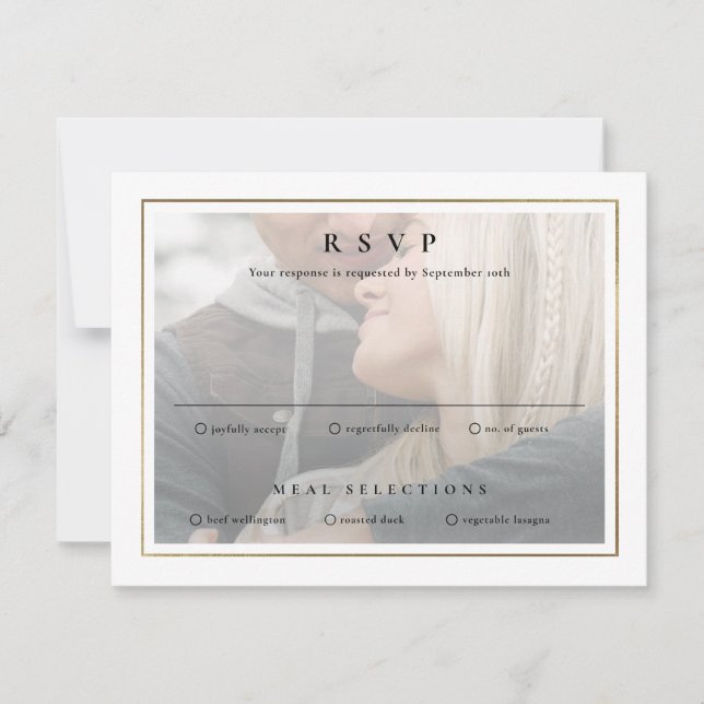 Classic Elegant Gold 2 Foto Hochzeit RSVP Karte (Vorderseite)