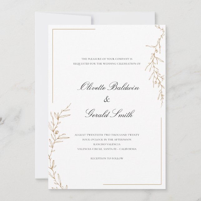 Classic Elegant Gold Blume Branch Wedding (Vorderseite)