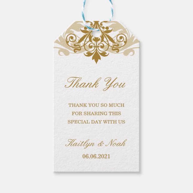 Classic & Elegant Gold Ironwork Wedding Vielen Dan Geschenkanhänger (Vorderseite)