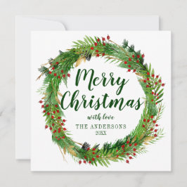 Classic Elegant Green Christmas Wreath Foto Feiertagskarte