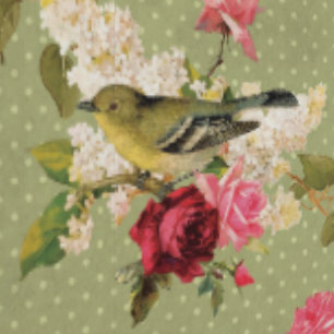Classic Elegant Green Polka Dot Bird auf Florals Tapete