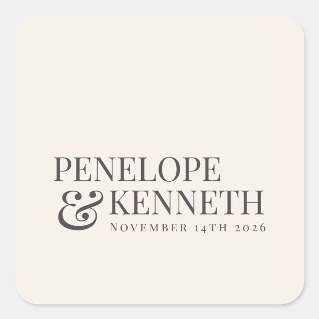 Classic Elegant Ivory Cream Custom Wedding Names Quadratischer Aufkleber (Vorderseite)