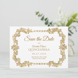 Classic Elegant Ivory White Gold Frame Quinceanera Ankündigung