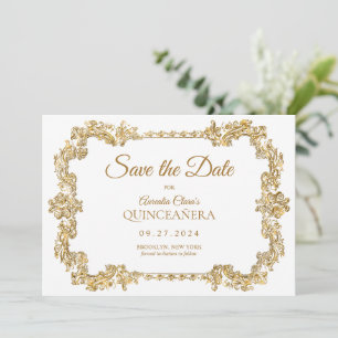 Classic Elegant Ivory White Gold Frame Quinceanera Ankündigung