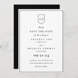 Classic Elegant Monogram Black Wappen Save the Dat Save The Date