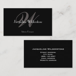 Classic Elegant Monogram & Name Classy Black Visitenkarte