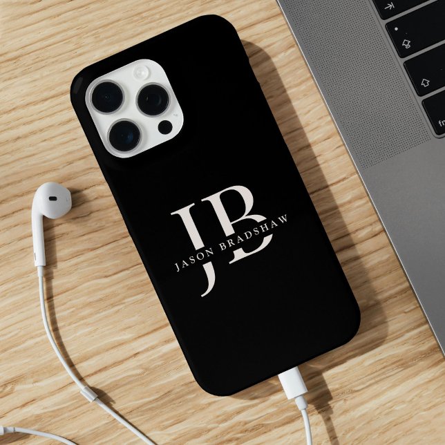 Classic Elegant Monogram und Name Black Case-Mate iPhone Hülle (Personalize with your name and monogram initials.)