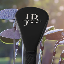 Classic Elegant Monogram und Name Black Golf Headcover