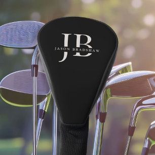 Classic Elegant Monogram und Name Black Golf Headcover
