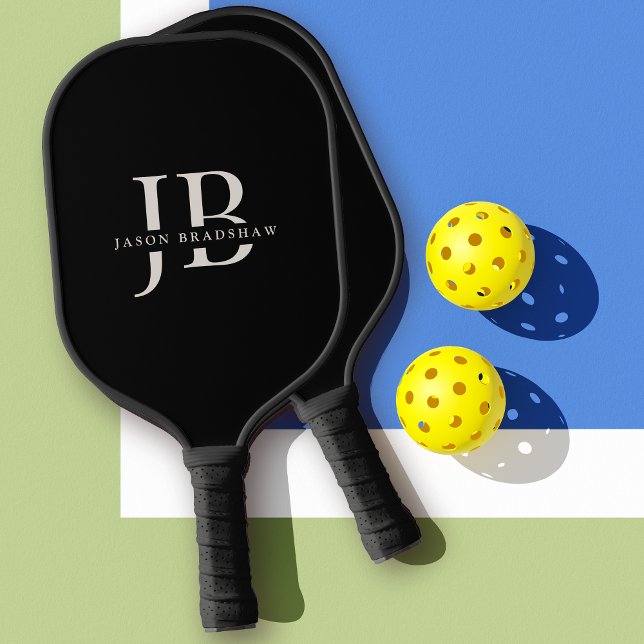 Classic Elegant Monogram und Name Black Pickleball Schläger (Personalize with your name and initials.)