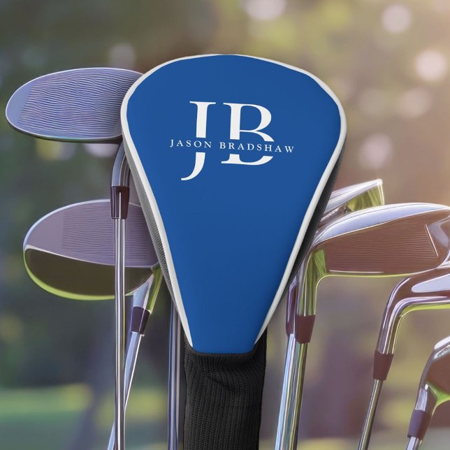 Classic Elegant Monogram und Name Blue Golf Headcover (Von Creator hochgeladen)